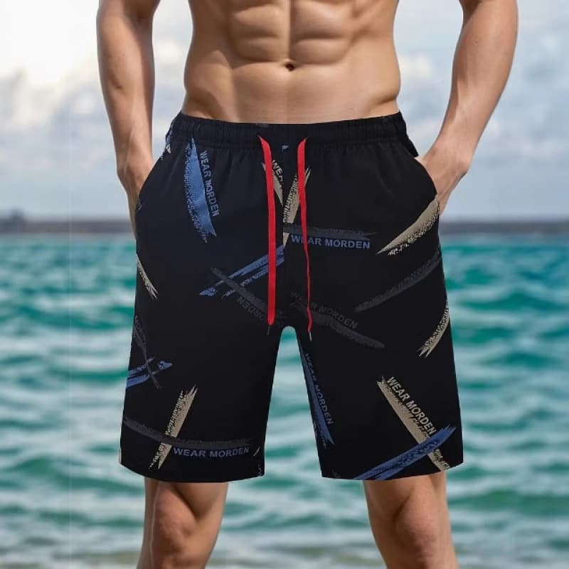 Men's Tropical Flamingo & Geometric Print Shorts – Lightweight Quick-Dry Summer Beach Pants With 3d Digital Design (Extended Sizes, Stretch Fit)