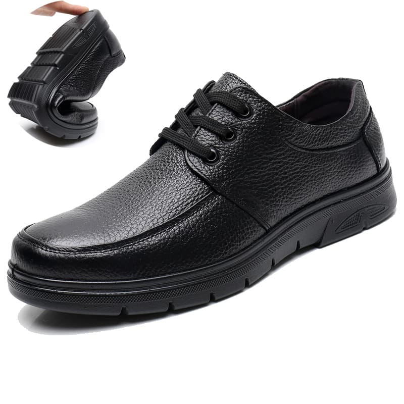New men's single shoes soft leather round toe business casual shoes flat heel work men's shoes lace-up soft sole dad leather shoes wholesale