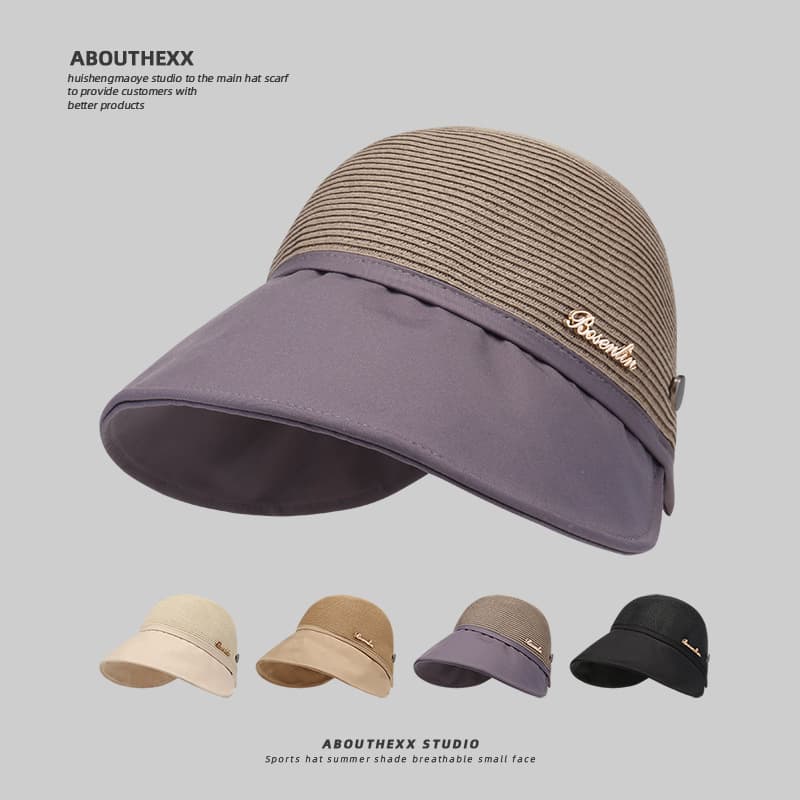 2024 Internet celebrity Hepburn style duck tongue sunshade children's summer outing showing face, small fisherman's straw hat, can tie ponytail