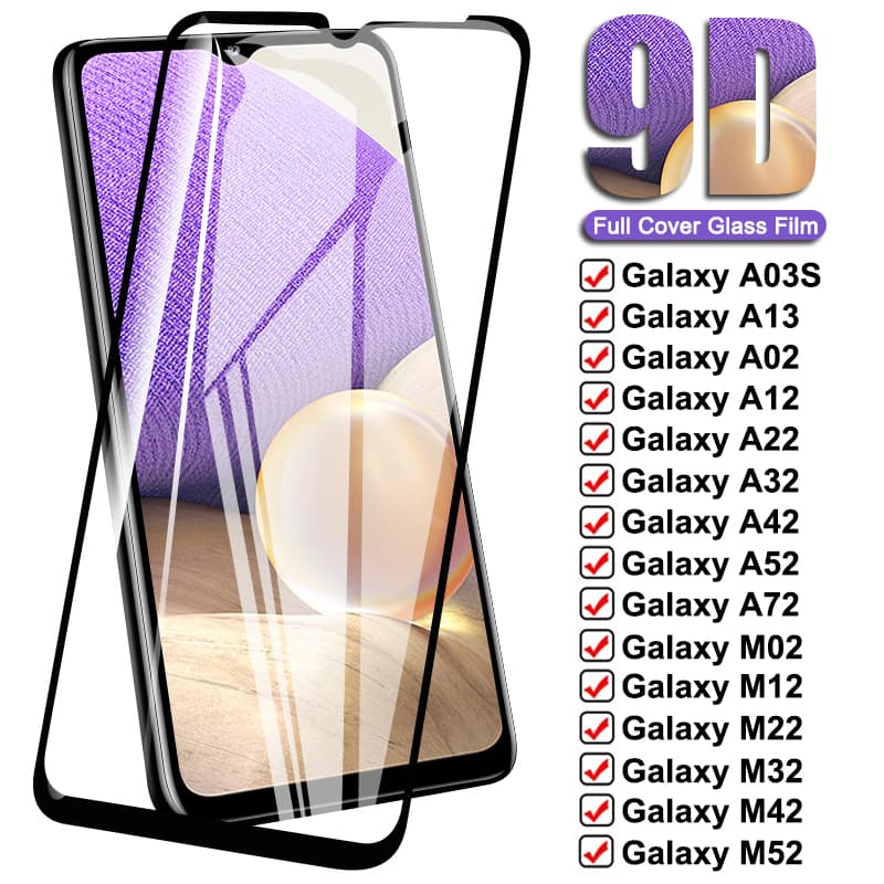 9D Tempered Glass For Samsung Galaxy A02 A12 A22 A32 A42 A52 A72 A13 Screen Protector M02 M12 M22 M32 M42 M52 M62 Glass Film