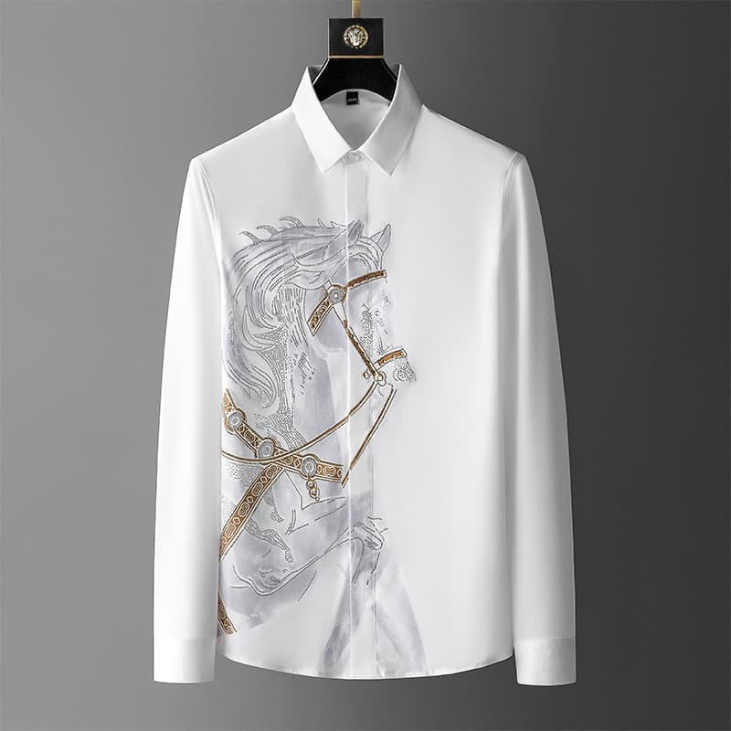 [GlitzCraft] Men's Dress Shirt - Crystal Embellished | Slim Fit Non-Iron