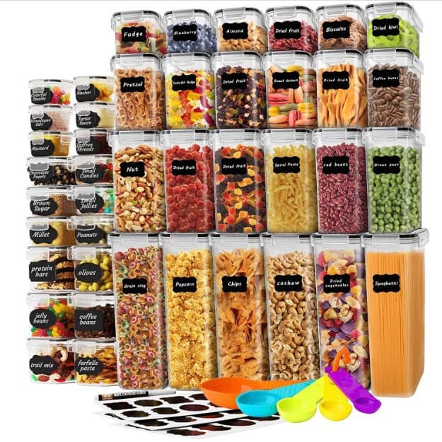 42-Piece BPA-Free Plastic Food Storage Container Set – Airtight Stackable Pantry Organizers For Dry Goods, Spices & Coffee