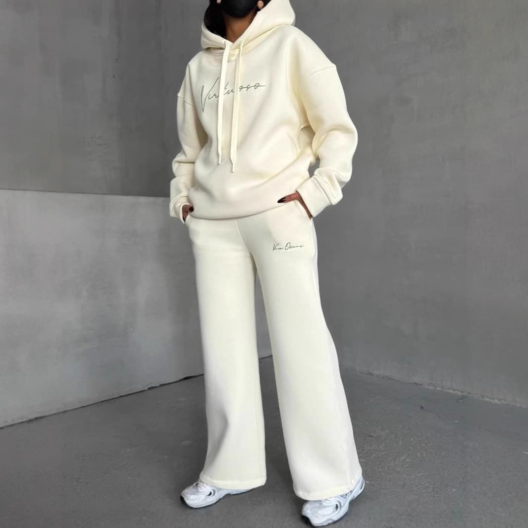 Women's Clothing Oversized Hoodie & Jogger Set - Lazy Chic Letter Print Lounge Wear Two-Piece Outfit For Women (Blue/Peach/Black/White)