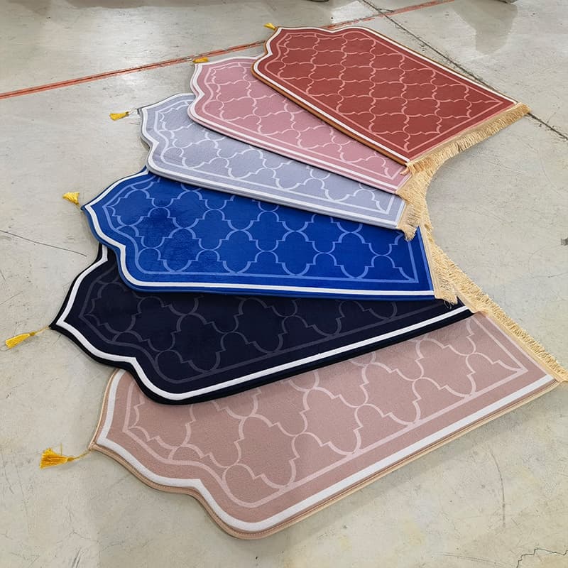 Muslim Flannel Sponge Printed Plaid Prayer Mat Living Room Simple Special Shaped Washable Horizontal Carpet