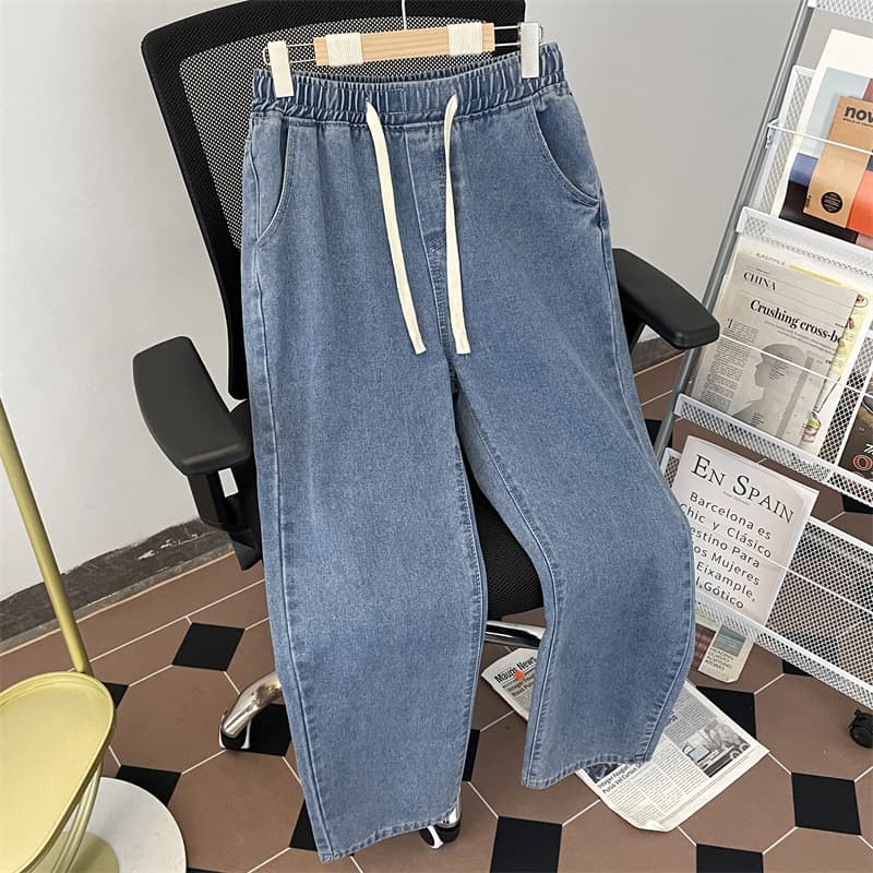 Men's Clothing Elastic Waist Jeans Retro Style Wide Leg Trousers Loose Fit Durable Straight Leg Denim For Men And Women Perfect For Teenagers