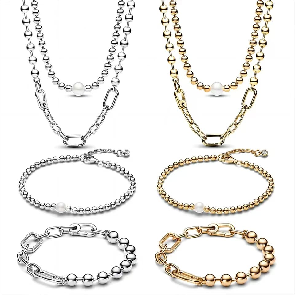 Jewelry & Accessories Panjiaer S White Copper Sier Plated Necklace New ME Series Bead Bond Fashion Couple Bracelet