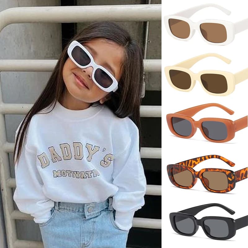 Children Cute Vintage Frosted Rectangle UV400 Outdoor Girls Boys Sweet Protection Classic Kids Sunglasses