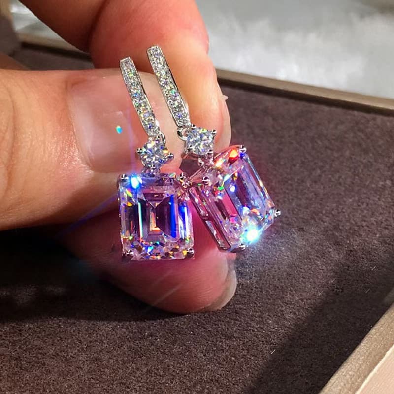 Fashion copper material zircon women's earrings fashion versatile geometric square artificial zircon high-end color treasure