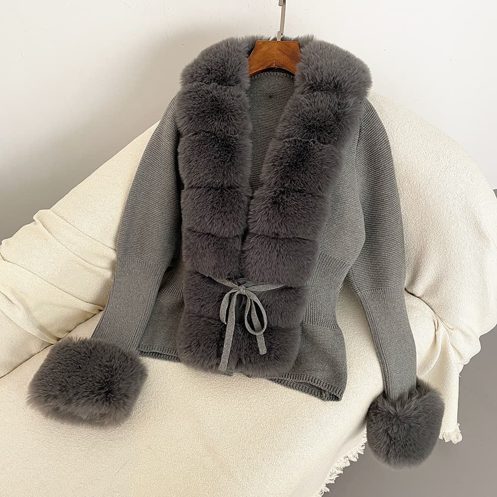 Women's Clothing hot sale autumn and winter new women's knitted sweater fur fur placket cuffs detachable knitted sweater