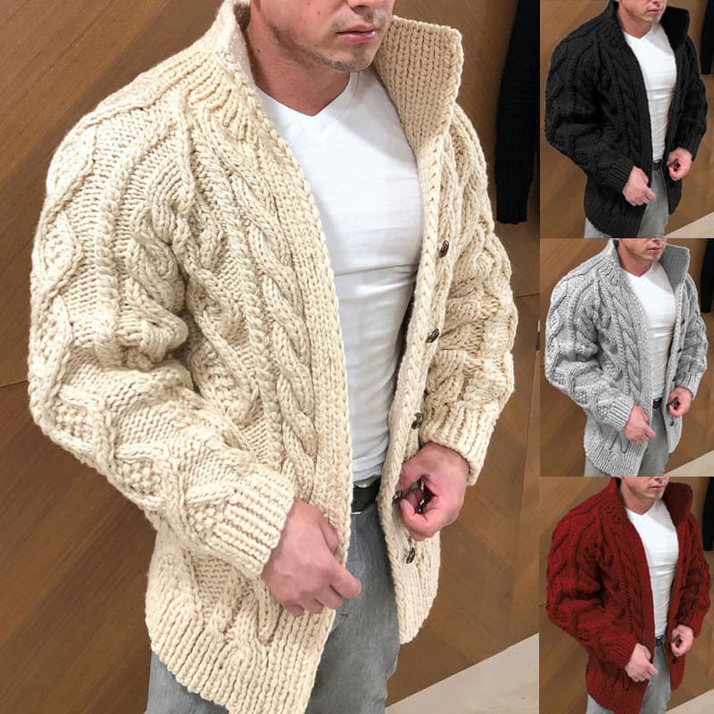 Men's Clothing 2024 New Men's Sweater Independent Stand Cardigan Heavy Long Sleeve Stand Collar Twisted Jacquard Casual Men's Wear