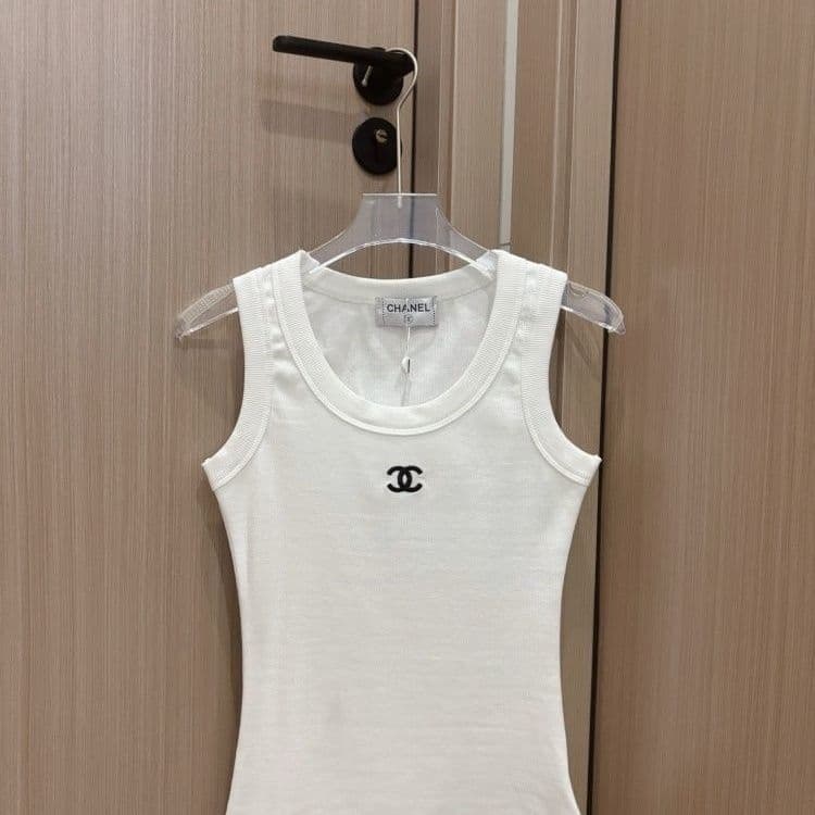 Débardeur d'été élégant et polyvalent, coupe slim, en pur coton brodé européen, imprimé lettres, sans manches.