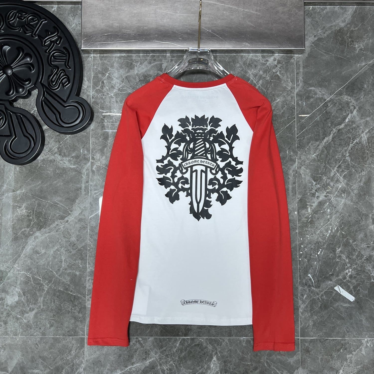 T-shirt à manches longues Chrome Hearts style fer à cheval – Coton premium, imprimé croix gothique, t-shirt streetwear graphique unisexe multico