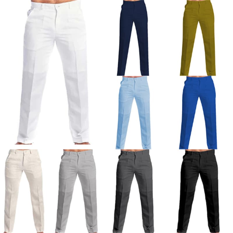 Men's Linen Casual Pants - Spring Summer Solid Color Loose Fit Trousers With Slant Pockets (Beige/Khaki/Black)