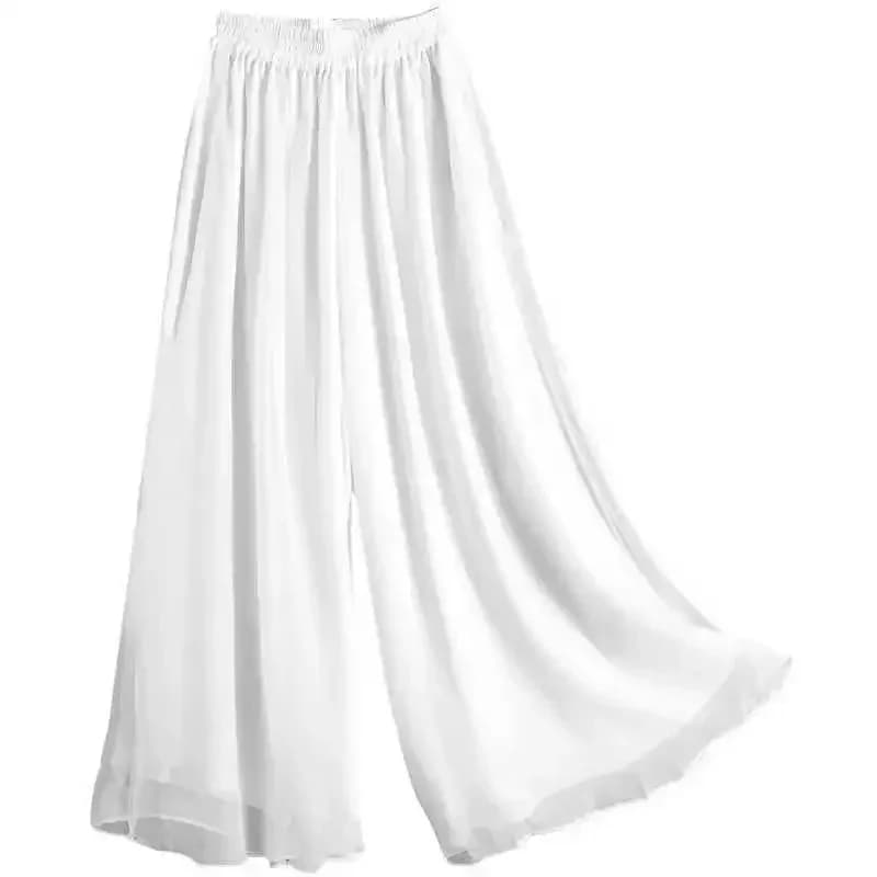hot selling Women Wide-leg Double-layered Flowy Swing Versatile High-rise Trousers Loose Cropped Chiffon Pants