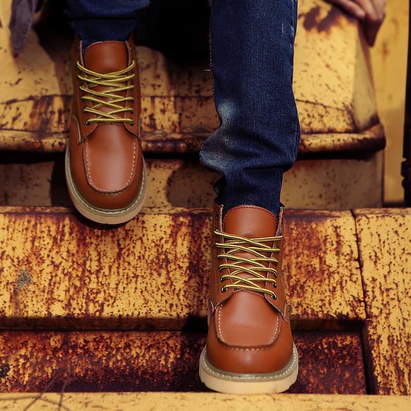 Bottines d'hiver en coton pour hommes Bottines montantes en cuir de vachette pour hommes
