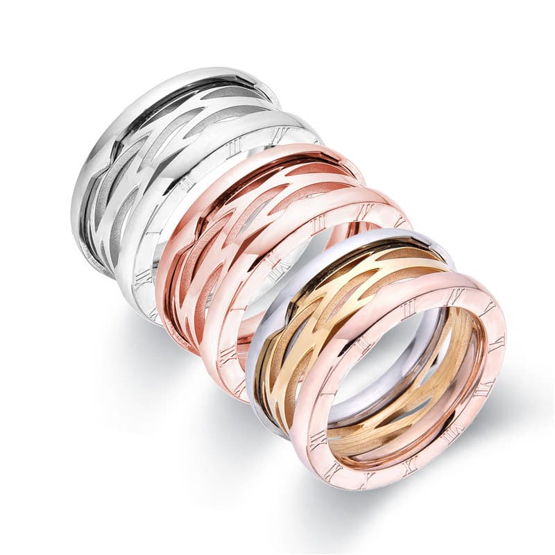 Men And Women's Jewelry Fashion Color Hollow Ring Classic Couple Style Roman Pattern Digital
