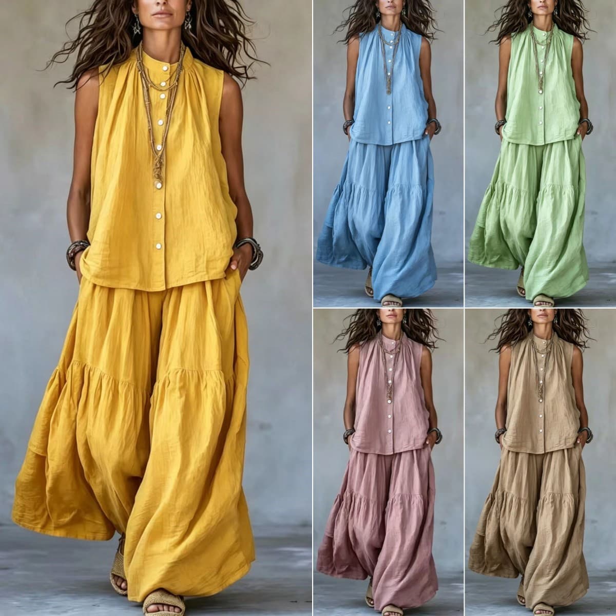 Women's Fashion Loose Pants Two Piece Set Style Solid Color Casual Autumn Summer New Arrival