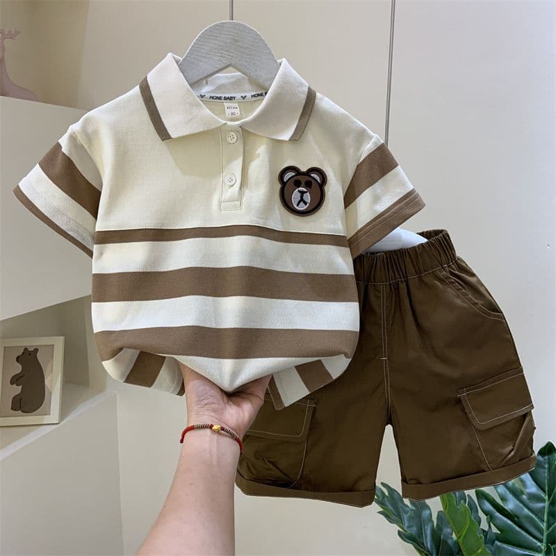 Boys Summer Polo Shirt Suit 2024 New Style Children's Short Sleeved Clothes Baby Internet Celebrity Fashionable Two Piece Suit