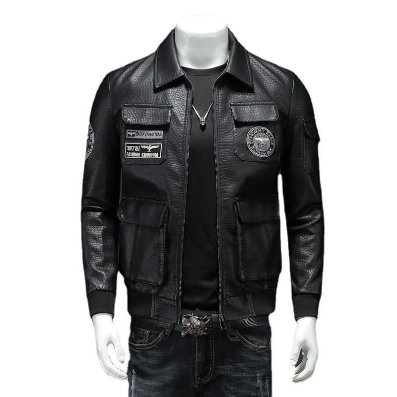 Men's Clothing Jacket Casual Leather Men's Biker Jacket Slim PU Leather Jacket With Lapel