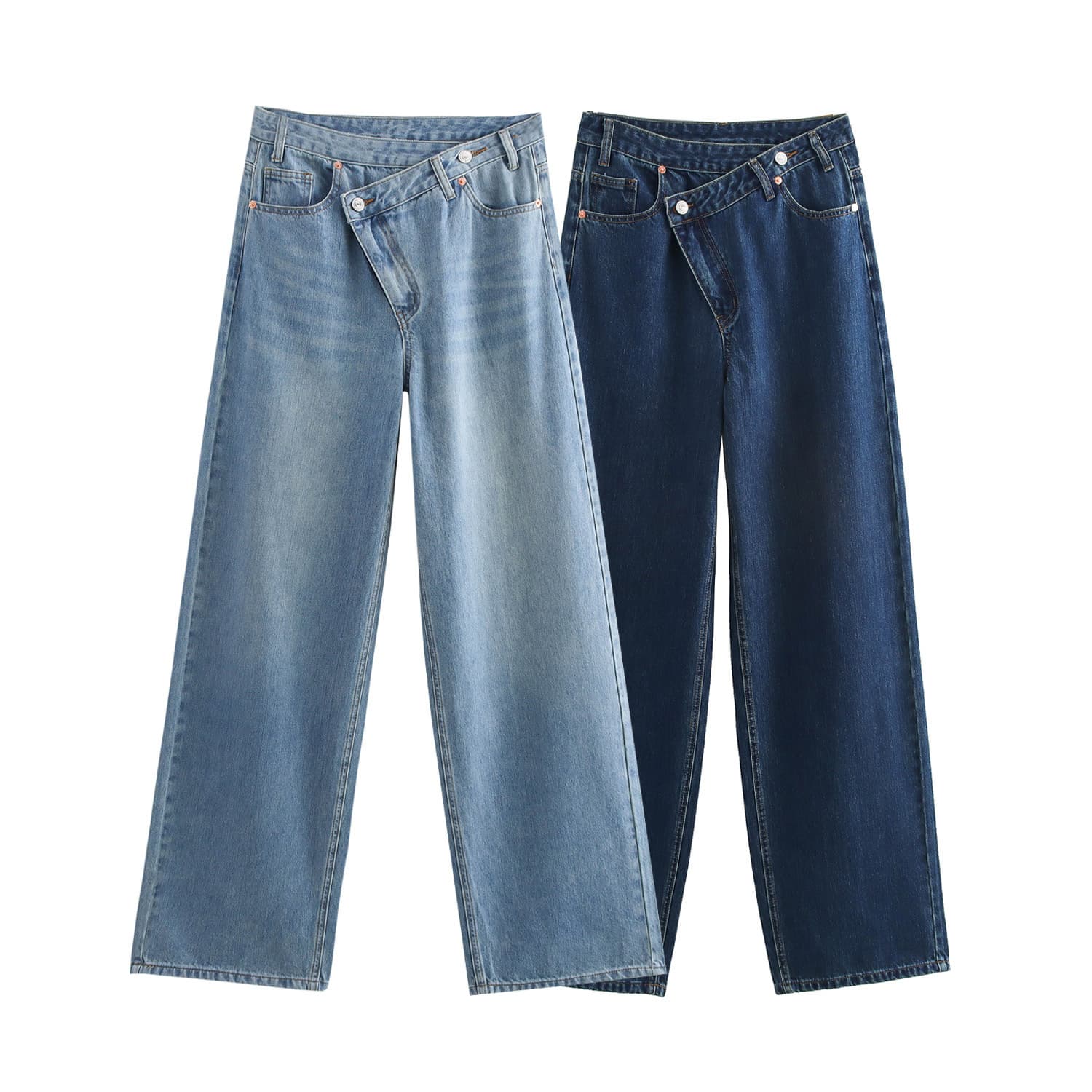 Women's Clothing Autumn New Jeans Retro High Waist Design Straight Wide Leg Pants