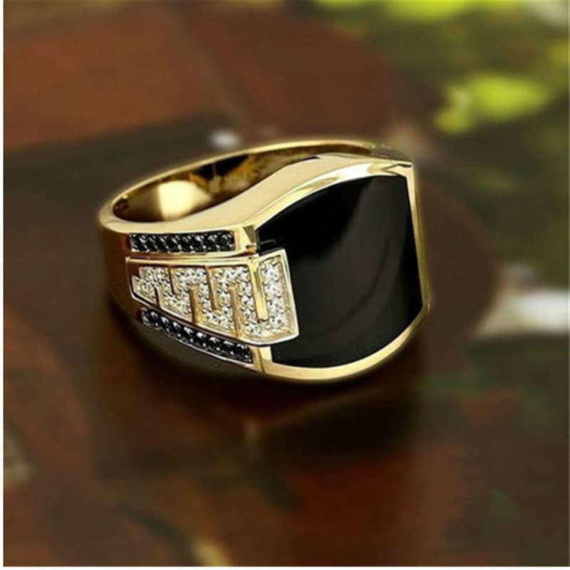 New Fashion Hot Selling Jewelry Gold Wide Faced Black Diamond Men's Ring European and American Fashion Hip Hop Full Diamond Ring Women