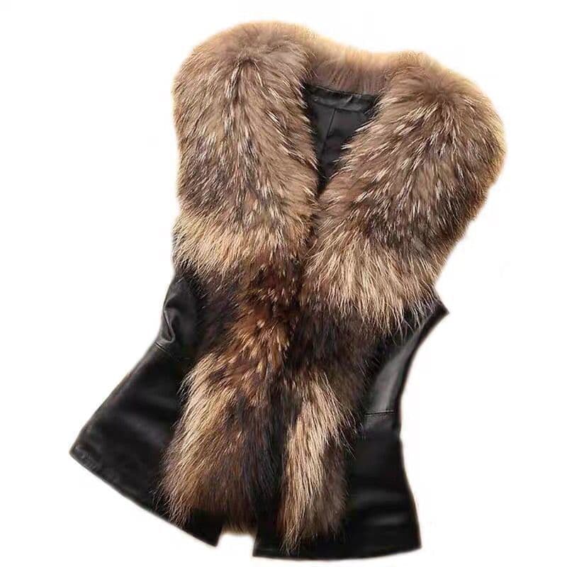 Women's Clothing Adult Vest Fox Fur Collar Pu Vest