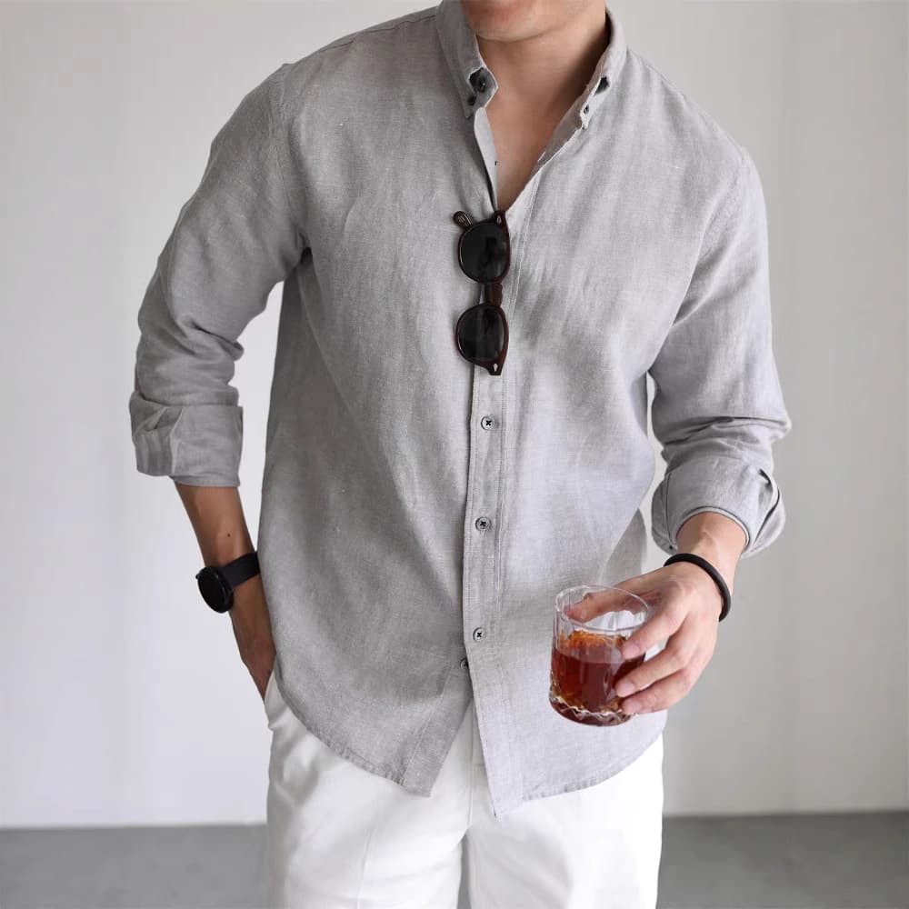 Men's Clothing Cotton And Linen Work Shirt Men's Breathable Slim Fit Long Sleeve Business Casual Commuter Shirt Linen Sunscreen Cardigan Thin