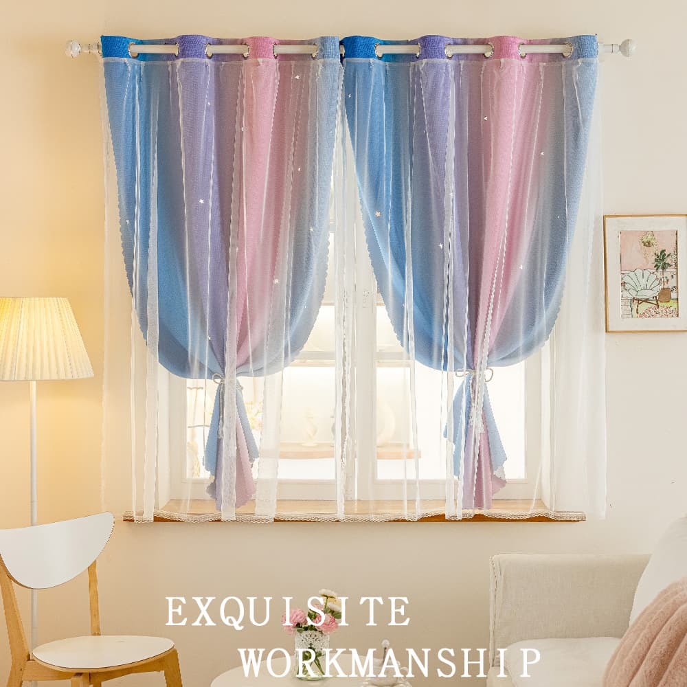 Morandi Gradient Striped Blackout Sheer Curtains - Dual Layer Thermal Insulated Window Drapes (Noise Reducing For Living Room/Bedroom)