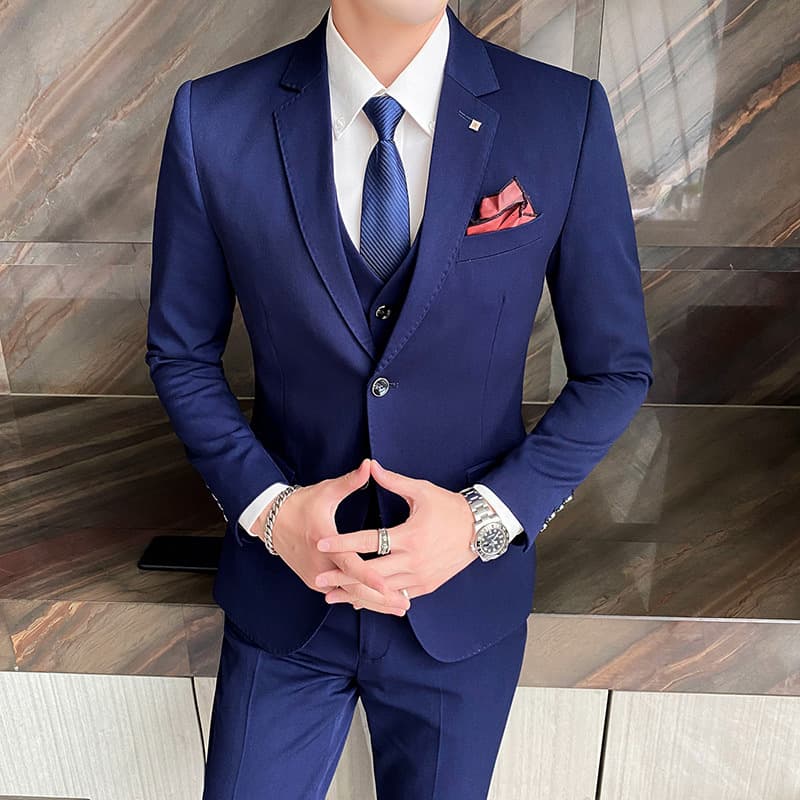 CT Men's Three-Piece Business Casual Single-Breasted Jacket Slim Fit Youth Suit Non-Iron