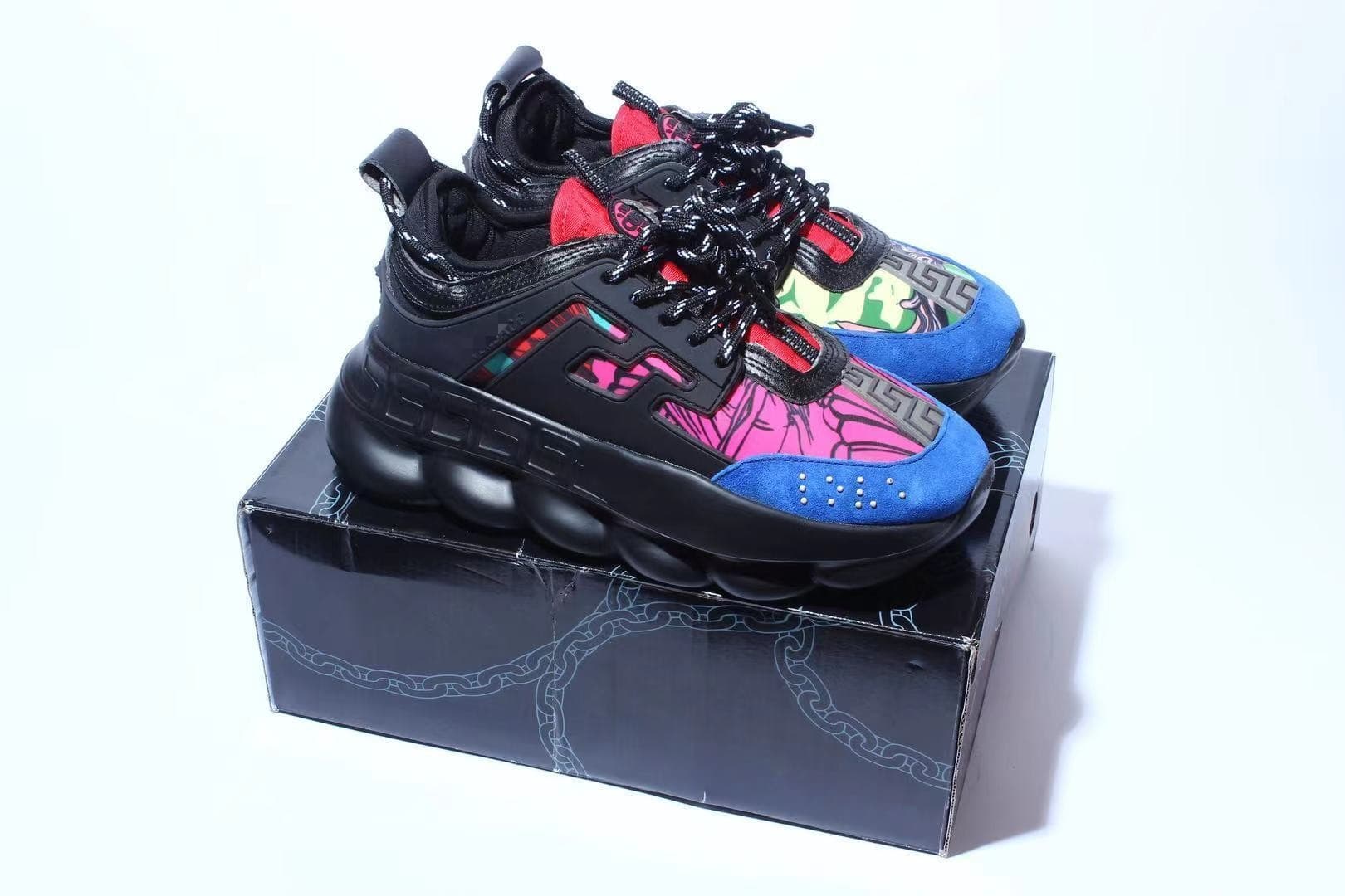 Chaussures de sport décontractées tendance Chain Reaction à tige basse, style rétro, polyvalentes, pour couples, semelle épaisse rehaussante et