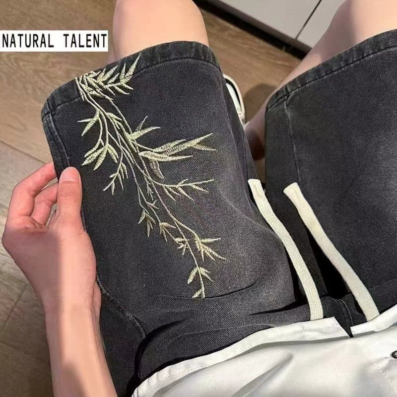 Men's clothing Retro washed denim shorts men's summer thin loose straight wide-leg pants high street fashion five or six points pants