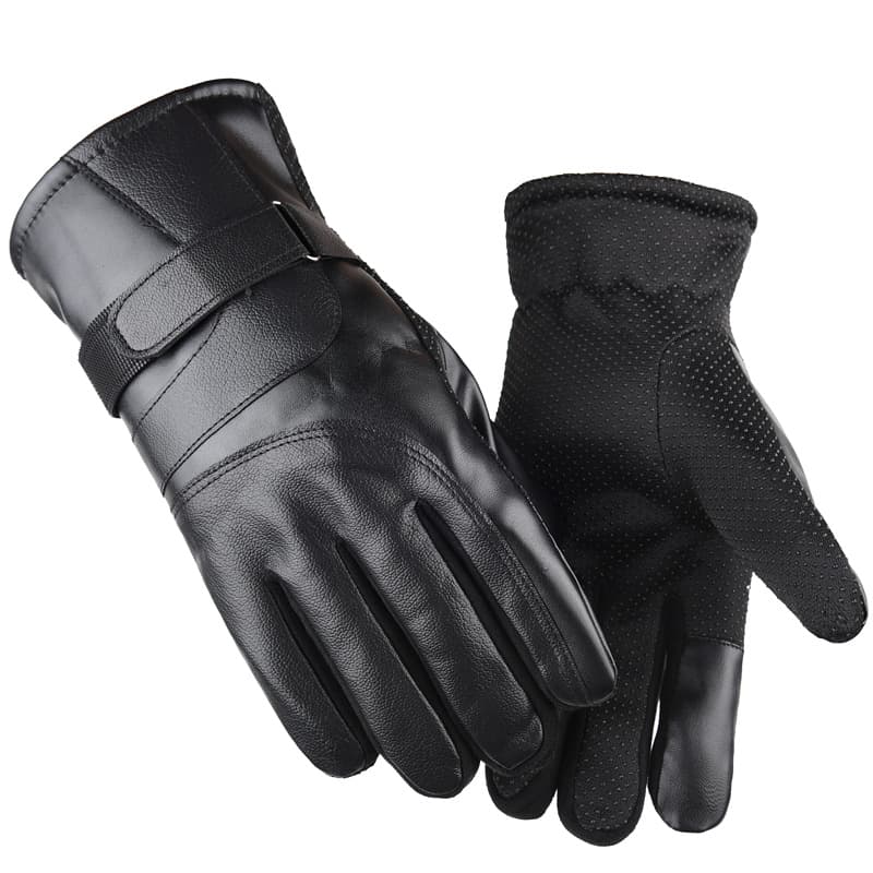 Gloves Men's Winter Touch Screen Leather Gloves Warm Cold Protection Plus Velvet Thick Cotton Gloves Outdoor Riding Battery Vehicle Gloves