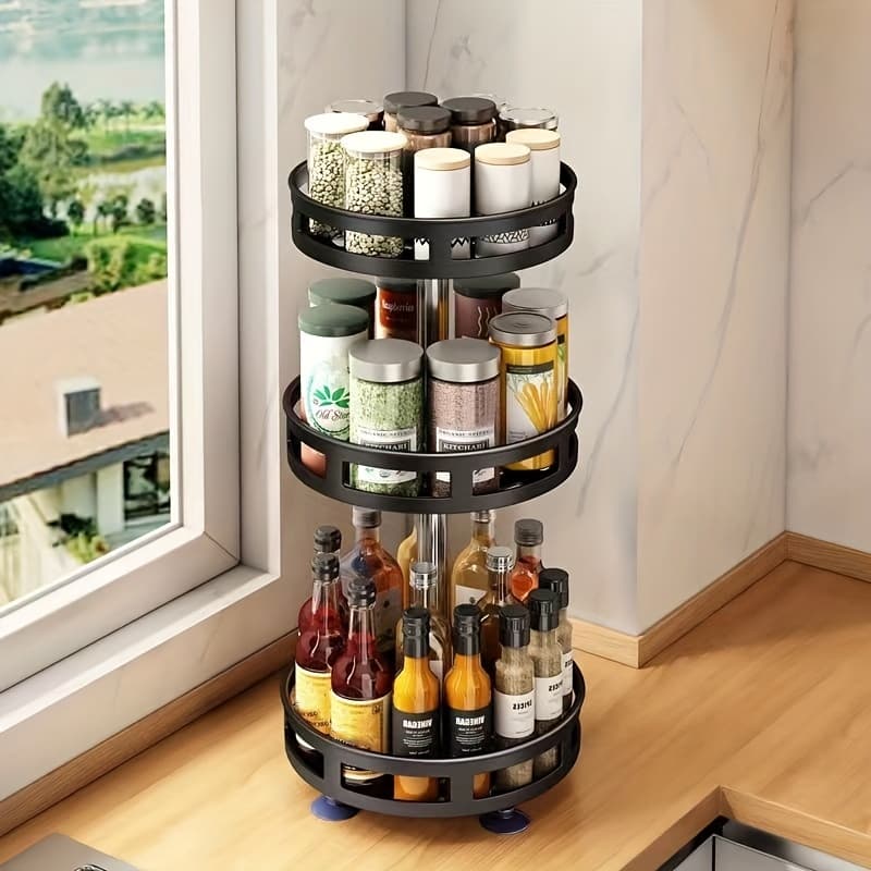 1pc 2/3-layer Rotatable Kitchen Seasoning Rack, Metal Turntable, Rotatable Spice And Seasoning Storage Rack, Spice Jar Organizer