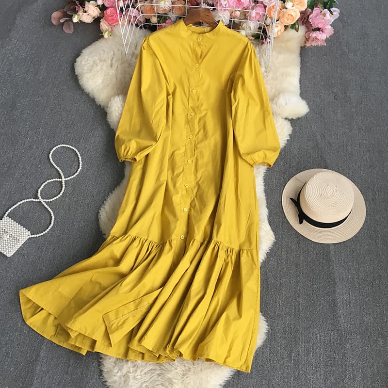 Women's solid color long sleeve dress