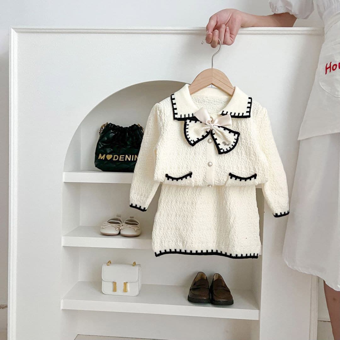 Kid's Clothing Children's clothing 2024 autumn and winter new style little girl sweet bow coat skirt children's knitted style cardigan