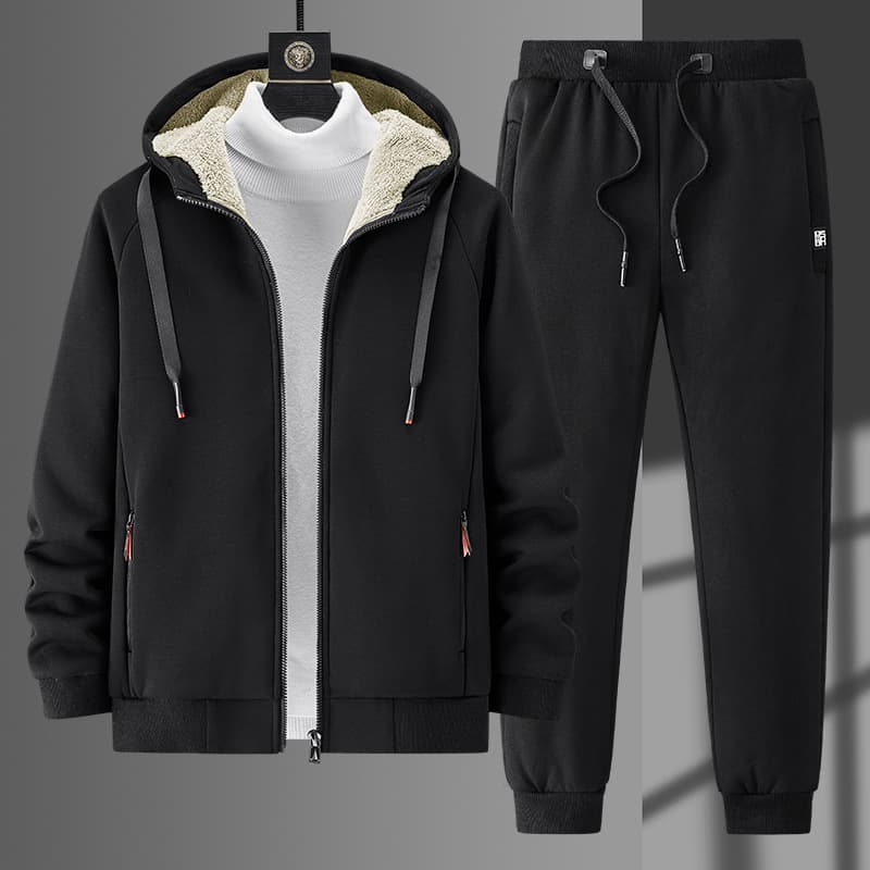 Men's Clothing Two-piece Set Plus Size Winter Cashmere Cardigan Hoodie Tracksuit Men Fleece Pants Men