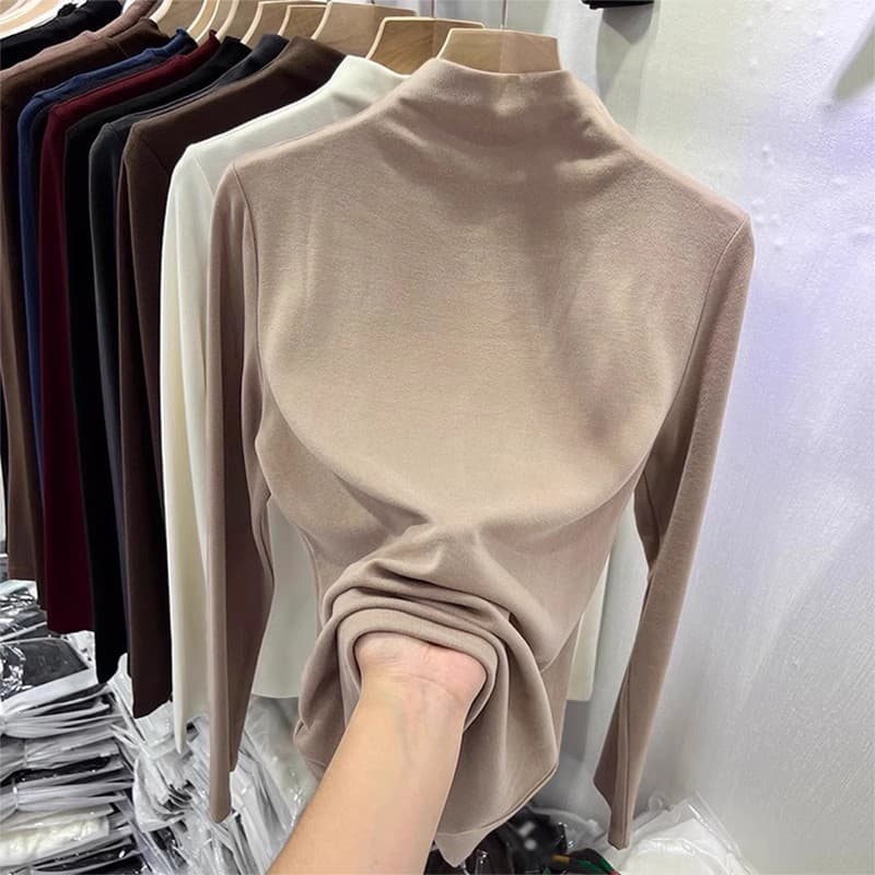 Women's Clothing Women's Thermal Semi-Turtleneck Base Layer Shirt - Soft Fleece Lined Slim Fit Long Sleeve T-Shirt For Autumn & Winter