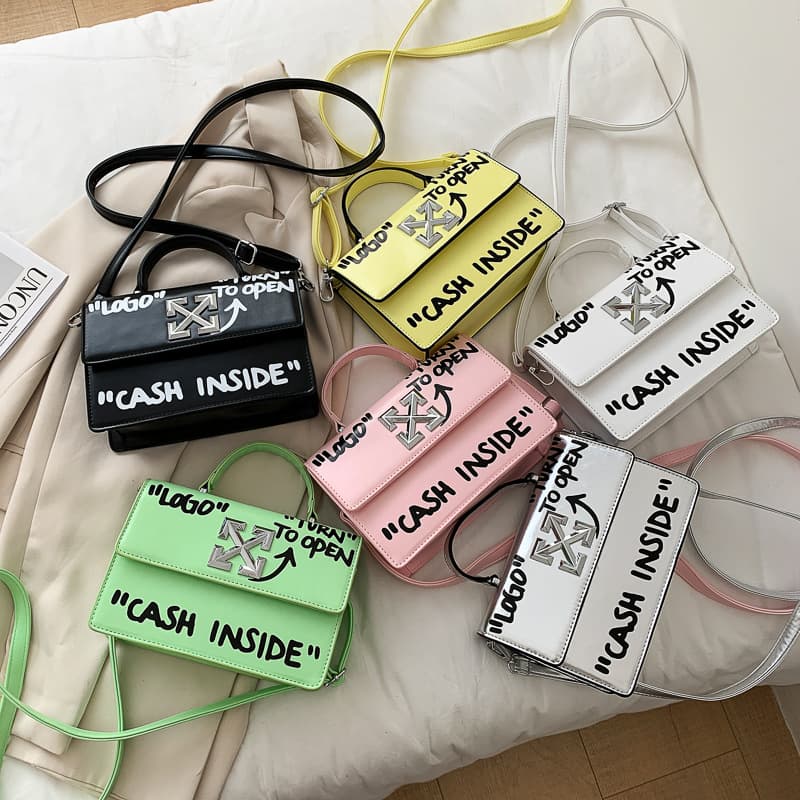 Graffiti letters personalized arrow small square bag 2024 autumn new casual hand held fashion shoulder bag messenger women's bag