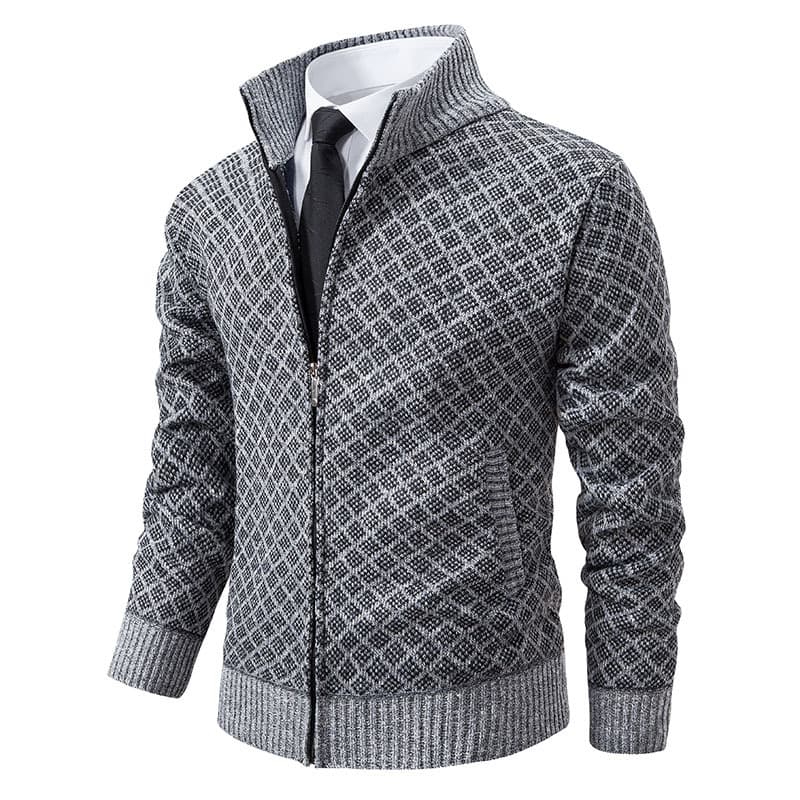 Autumn Winter Plush And Thickened Casual Cardigan For Men With Standing Collar, Hooded Zipper, Knitted Sweater Jacket