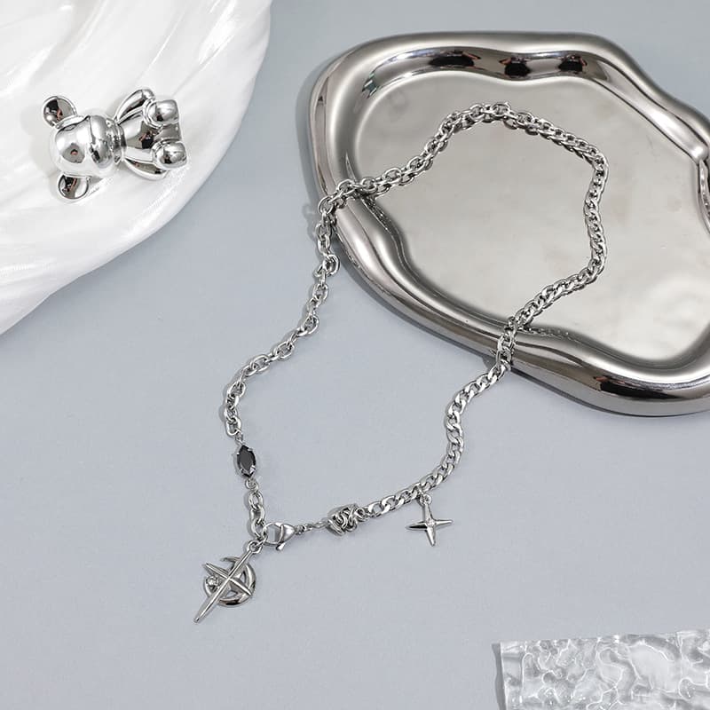 Titanium Steel Black Gemstone Star Hip Hop Street Necklace For Boys Design High End Male And Female Clavicle Chain