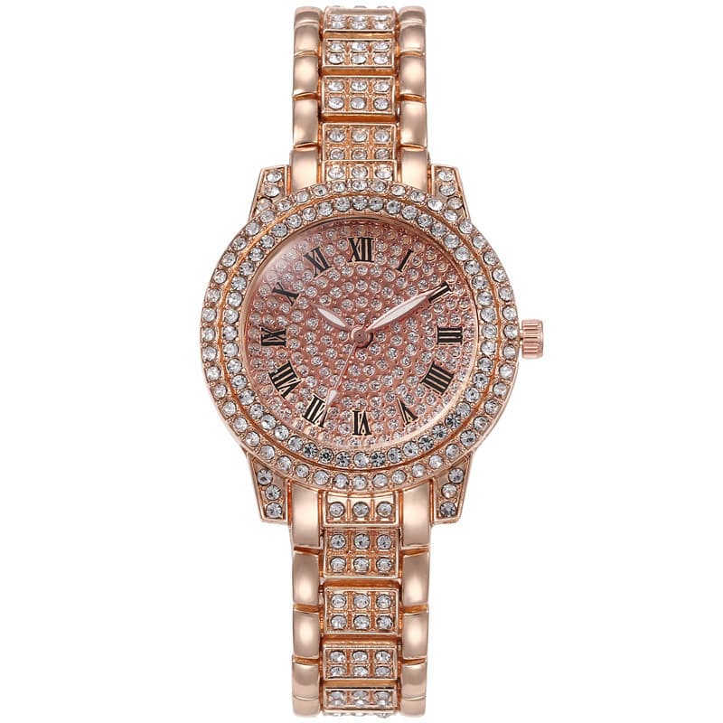 Full Diamond Casual Fashion Watch Women's Retro Roman Plate Steel Band Watch Casual Quartz Watch