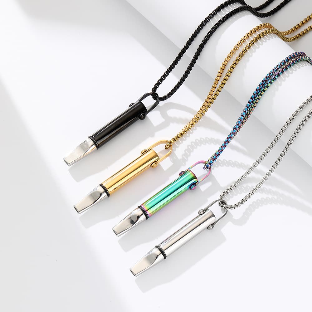 Women's & Men's Jewelry - Stainless Steel Aromatherapy Necklace With Whistle & Cotton Core For Yoga, Meditation, Stress Relief, Mindfulness