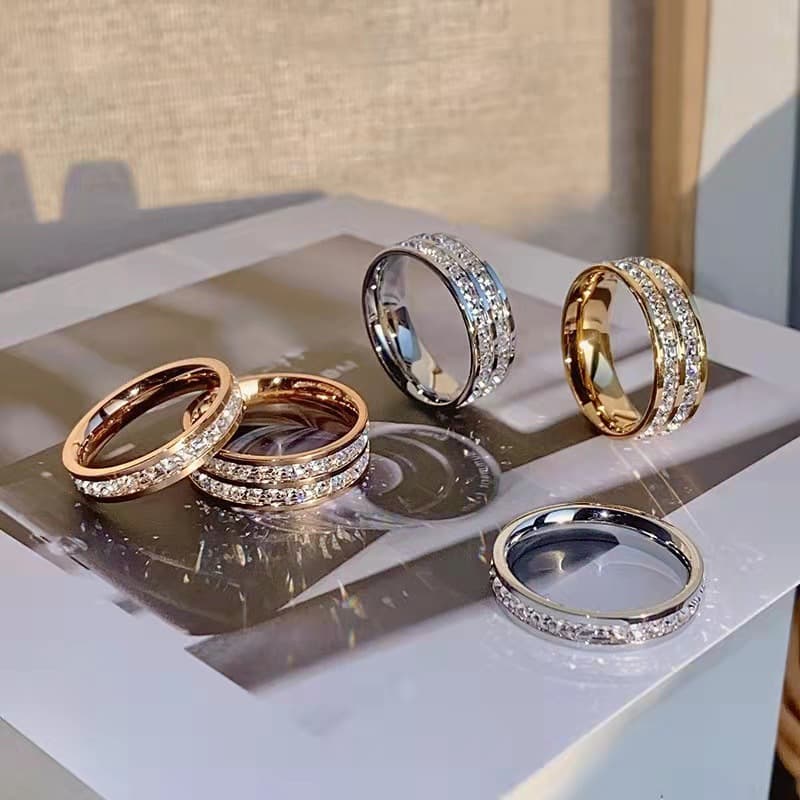 Women's Rings Personality Single And Double Row Diamond Ring Female Titanium Steel Full Diamond Fashion Ring Niche Non Fading Starry Sky Jewelry