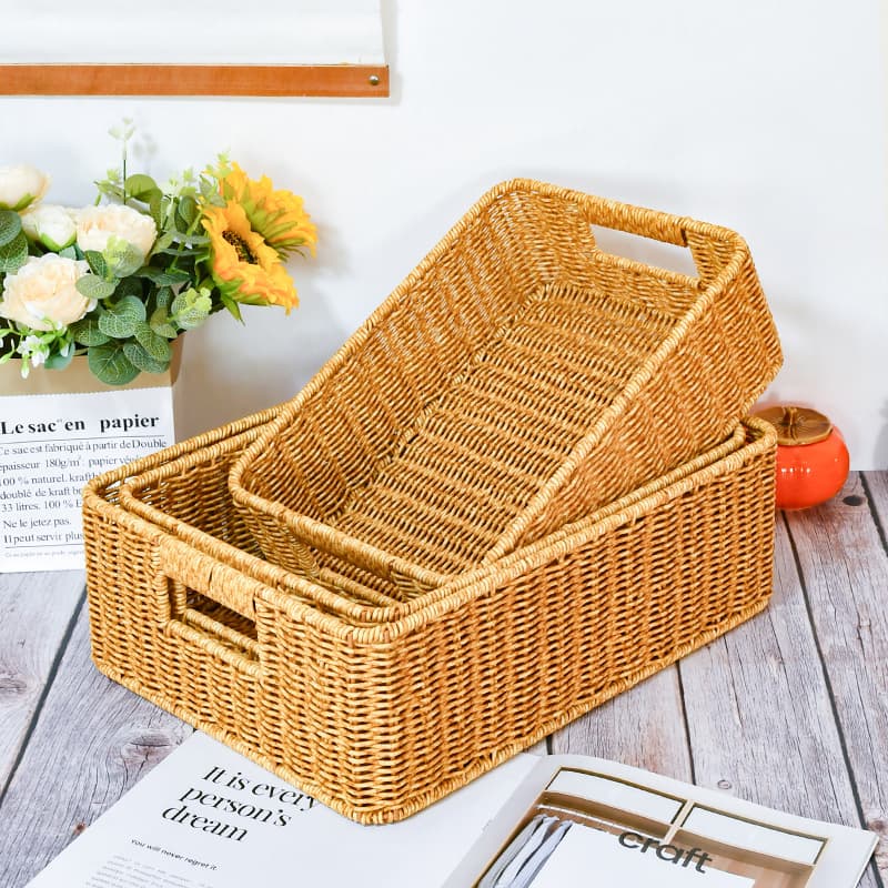 Modern Woven Storage Basket With Metal Frame - Handmade Rattan Organizer For Home Decor