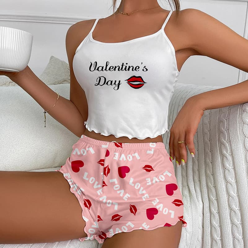 New cross border multi color printed milk silk casual home clothes shorts suspenders two piece pajamas