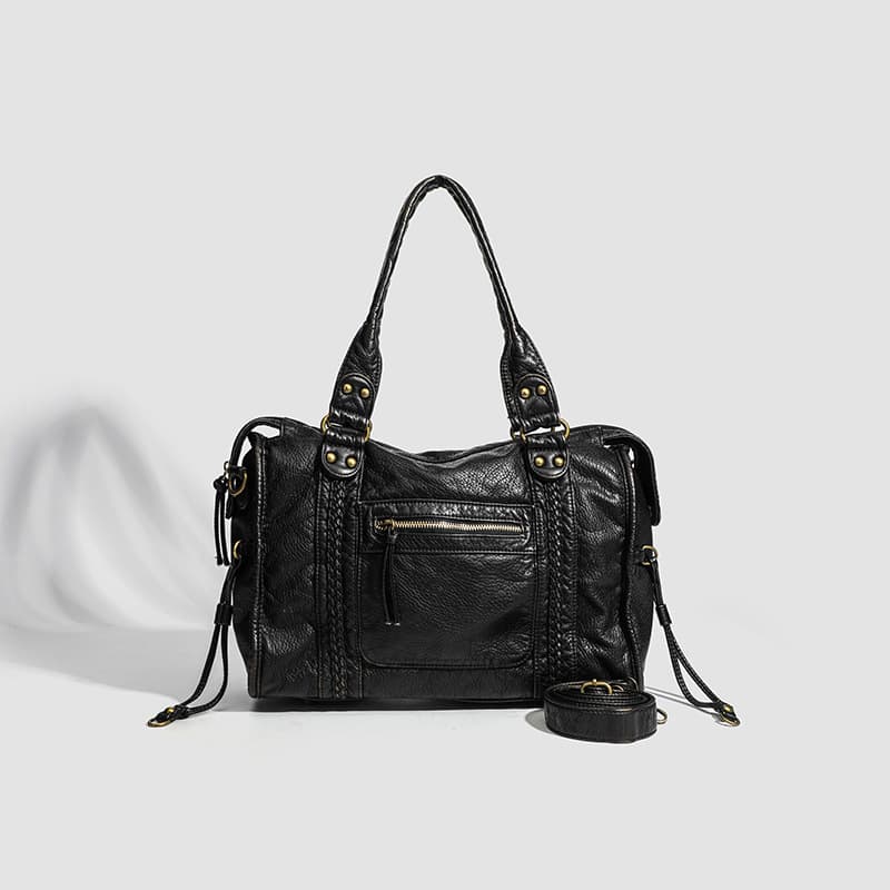 Soft leather retro tote bag trendy color one shoulder messenger bag multi pocket tote bag