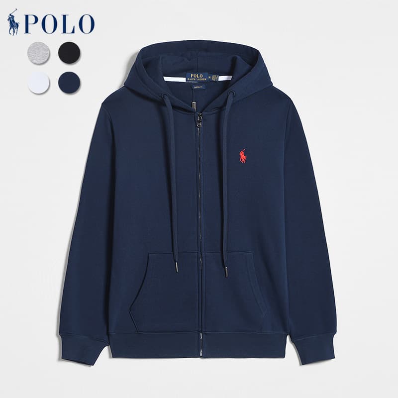 Sweat à capuche décontracté à fermeture éclair et logo poney brodé pour homme de la marque tendance Polo Paul de Laf RL