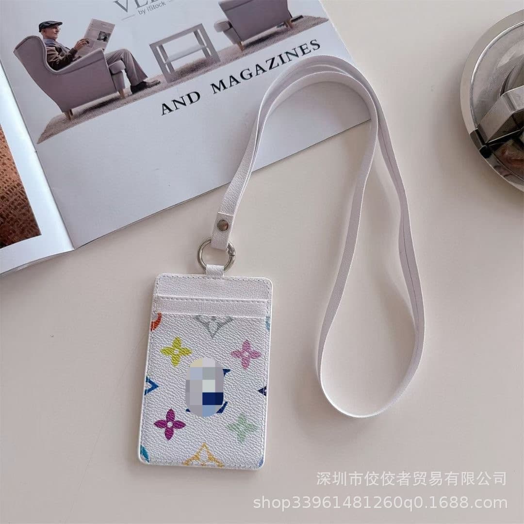 Porte-carte d'accès en cuir avec cordon en bandoulière unisexe