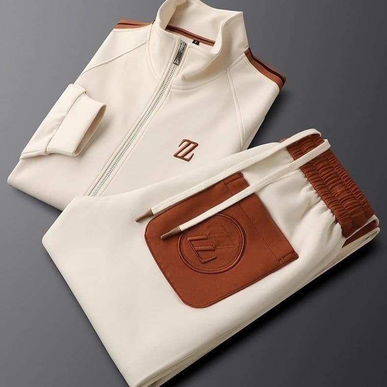 Men's Autumn New Stand-up Collar Casual Sports Suit Trendy Fashion Sportswear Loose Long-sleeved Straight Pants Two-piece Set