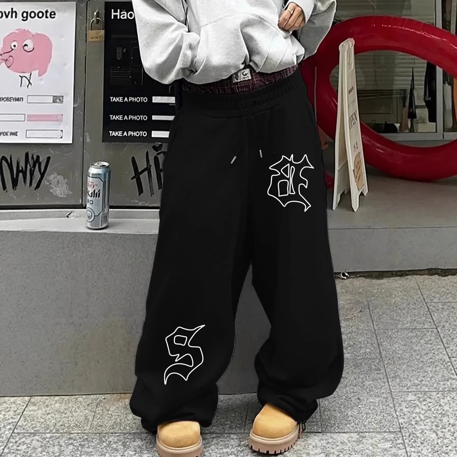 ​Gothic Print Unisex Baggy Joggers With Drawstring Waist - Y2K Dark Aesthetic Loose Fit Sweatpants For Men & Women​